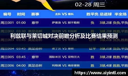 利兹联与莱切城对决前瞻分析及比赛结果预测